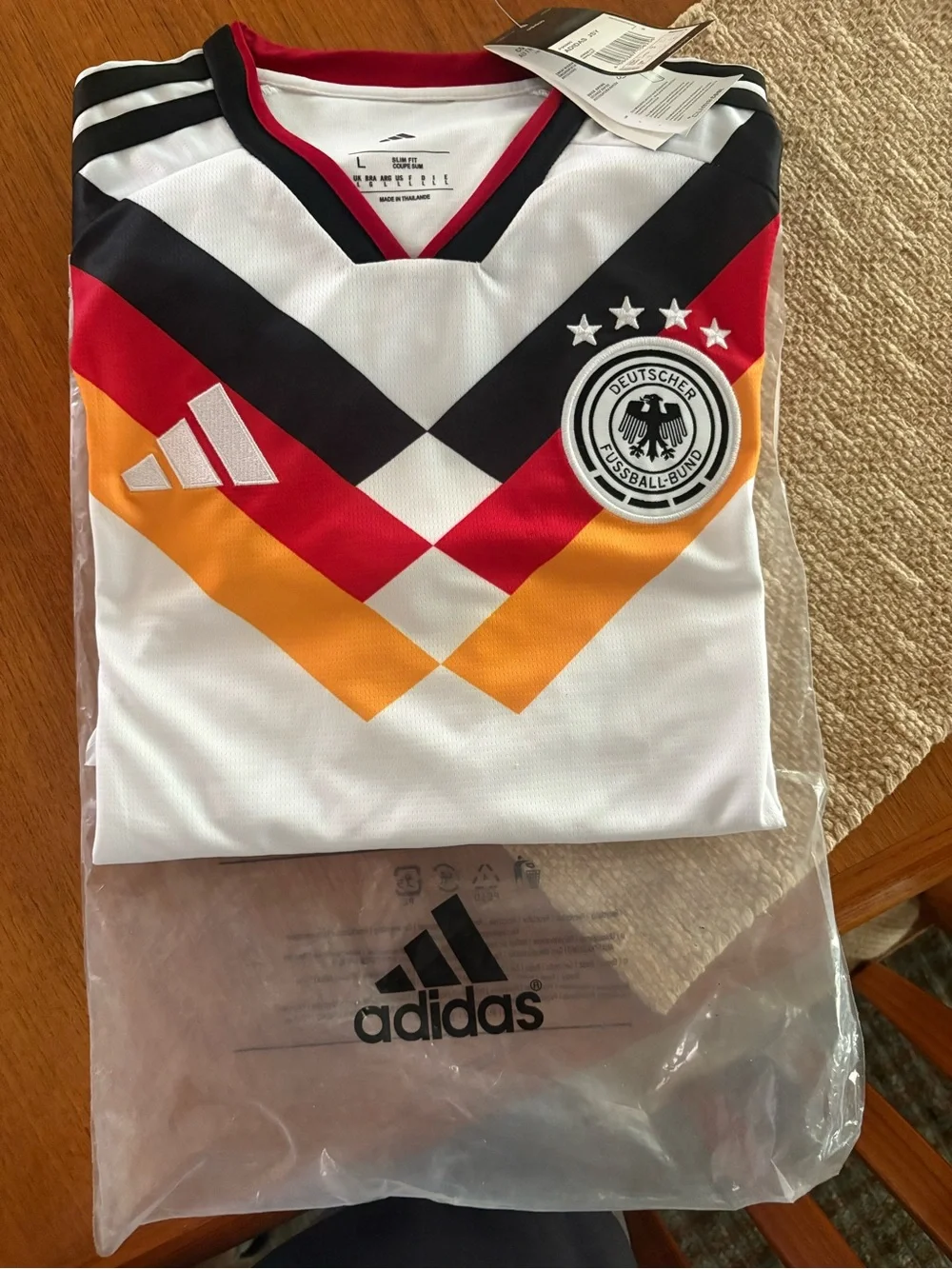 adidas White Germany National Team Home Jersey with Red, Black, Gold Chevron